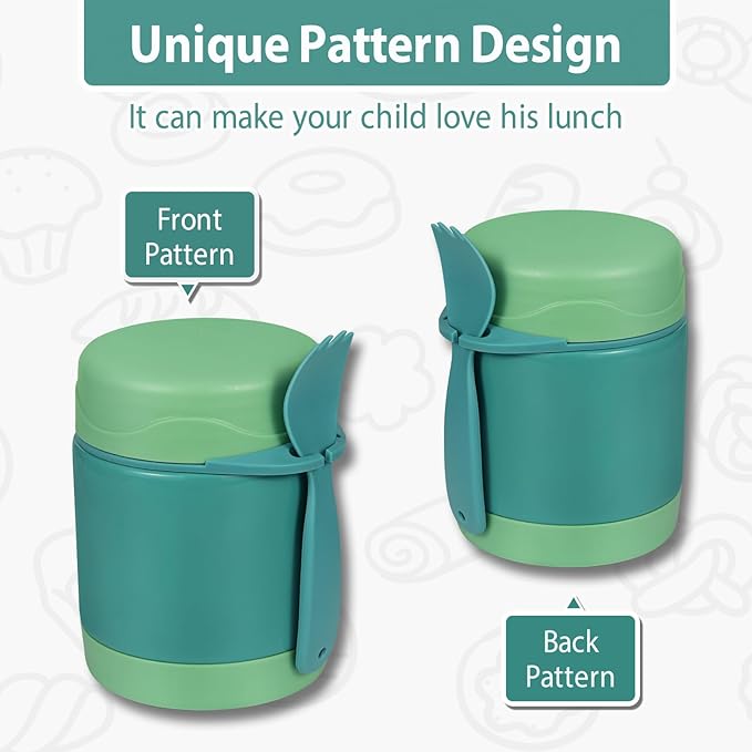10oz Soup Thermo for Hot Food Kids,Lunch Thermo Kids Food Jar with Spoon Hot Insulated Food Containers,Leak Proof Stainless Steel Wide Mouth Lunch Thermo Jar for School(Green)