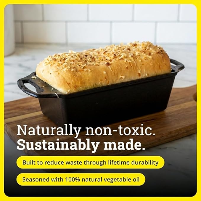 Lodge Cast Iron Loaf Pan - 8.5 x 4.5 Inch PFAS-Free Bread Baking Pan - Naturally Seasoned Cast Iron Bakeware for Sourdough, Meatloaf, Breads, and More - Made in the USA - 2 Pack