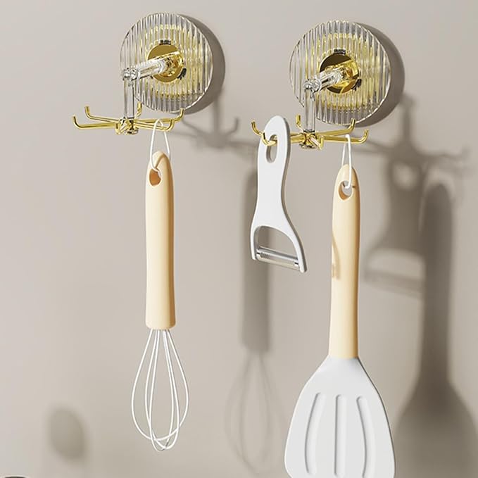 Garneck 2pcs Suction Wall Utensil Hooks with 360° Rotating Six-Claw Design for Kitchen Organization, Multipurpose Strong Hold Utensil Hangers Without Drilling, Wall Mounted Holder