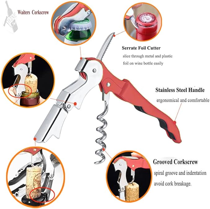 Professional Waiter Corkscrew Wine Openers Set, Heavy Duty Stainless Steel Hinges Wine Key for Restaurant Waiters, Sommelier, Bartenders