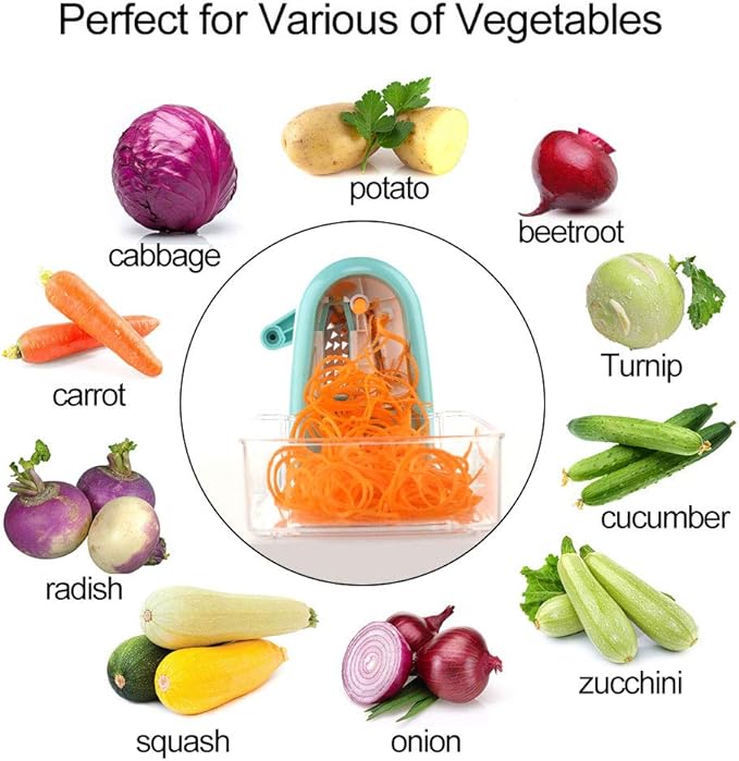 Ourokhome Rotary Cheese Grater Hand Crank, Kitchen Shredder Speed Mandolin Slicer, Zucchini Noodle Maker Spaghetti Spiralizer - 5 Blades Vegetable Slicer