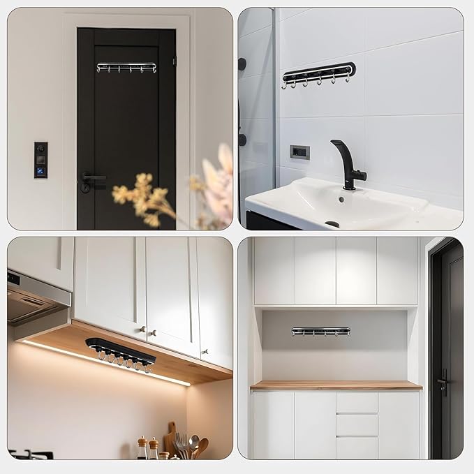 Utensil Racks with 6 Hooks Kitchen Utensil Holders Organizer Wall Hanging Balck Dish Storage Hooks