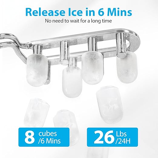 Aeitto Ice Maker Countertop 26lbs/24H, Ice Machine 8 Ice Cubes Ready in 6 Mins, 2 Sizes of Bullet Ice Portable Ice Makers with Basket & Scoop, Auto Self-Cleaning for Home/Kitchen/Office Stainless