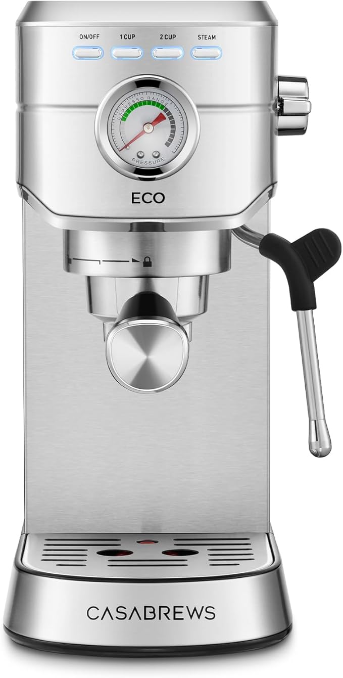 CASABREWS CM5418ECO Espresso Machine 20 Bar, PFAS-Free Espresso Maker with Steam Wand, Stainless Steel Coffee Machine with 34oz Removable Water Tank for Cappuccino, Small Latte Machine, Silver