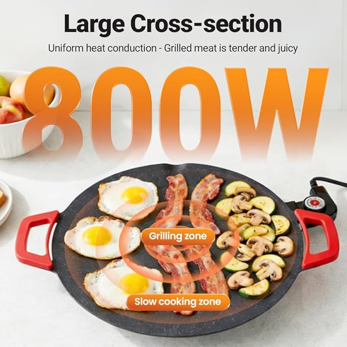 Electric Indoor Smokeless Non-stick Grill Pan, 2026 Upgraded Smokeless Indoor Electric Grill & Nonstick Griddle Compact & Versatile Cooking for Steaks, Pancakes, and BBQ (14 Inches)