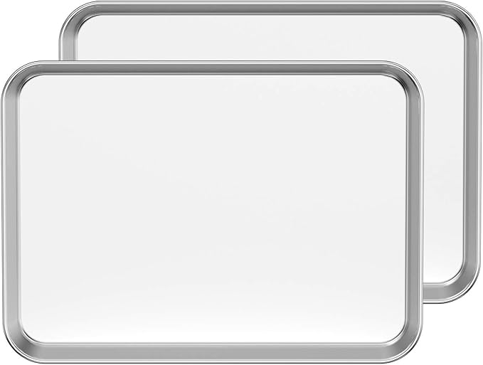 Baking Sheet Set of 2, Stainless Steel 2-Piece Cookie Sheet, Toaster Oven Baking Pan Set, Rectangle Size 16 x 12 x 1 inch, Healthy & Non Toxic, Mirror Finish & Rust Free, Dishwasher Safe