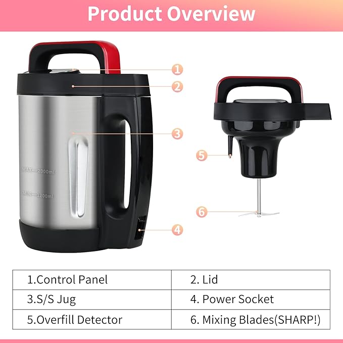 2L Soup Maker, Makes 2-6 Servings, LCD Touch Control Panel, Stainless Steel Blender & Heater, 800W for Soups, Smoothies, Sauces — Smart Kitchen Appliance for Homemade Soup