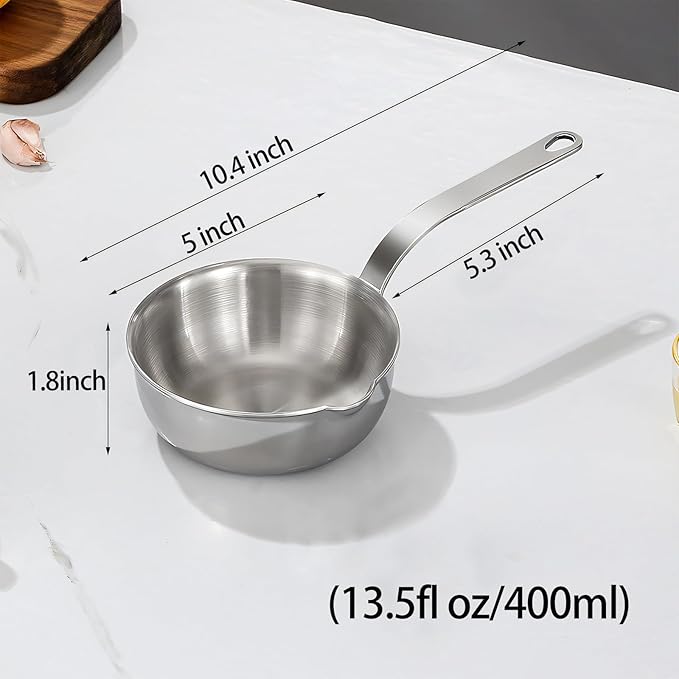 18/10stainless steel butter warmer, 13.5 fl oz(400 ml) coffee/milk warmer, mini saucepan, egg pan, chocolate melter,ideal for seafood butter warmers suitable for induction and gas stoves