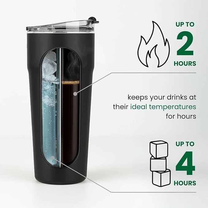 2-in-1 Hot & Cold Vacuum Insulated 30oz Tumblers, Stainless Steel Dual Chamber, Leak-Proof Lid, BPA-Free, Fits Cup Holder, Travel Coffee Mug, Split Cup, 2 Drink, 2 Sides, Coffee & Water (Silver)