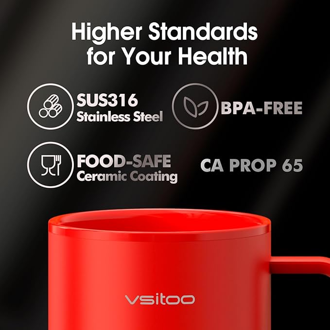 Vsitoo S3 Plus 14oz Heated Coffee Mug - Temperature Control Smart Mug with Mug Warmer, Auto-Sensing AI Heats Drinks to 120-150°F Hands-Free.Ideal for Home/Office/Gifts，Red