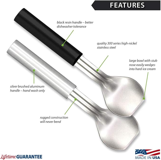 Rada Cutlery Ice Cream Scoop (W237), 2.38" x 2.38" Stainless Steel Bowl, Black Handle