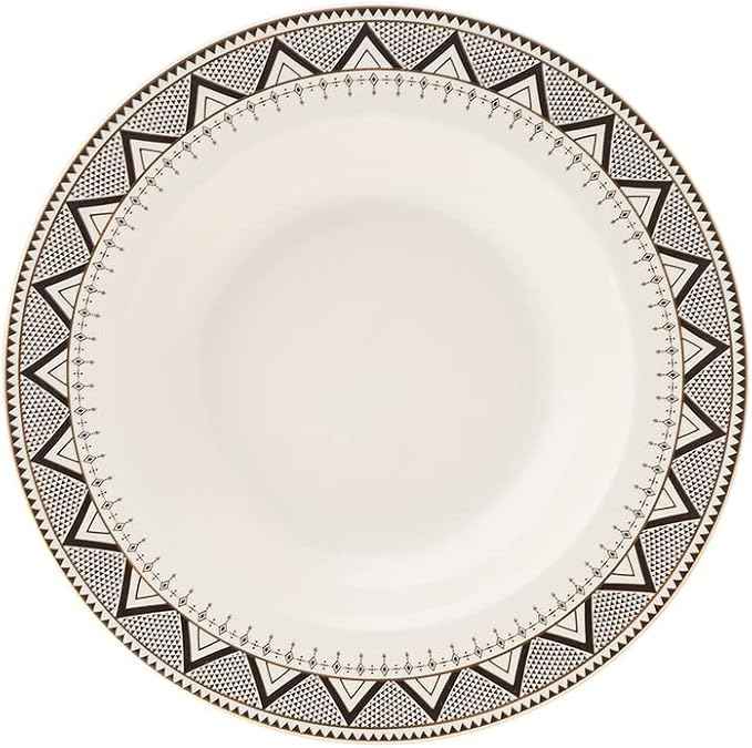 Karaca Globe 24-Piece Dinnerware Set for 6 People - Kitchen Dish Set for Salad, Soup, Pasta, Noodle & More - Modern Chic Porcelain Dishware Plate Set (White with Black Triangle Design)