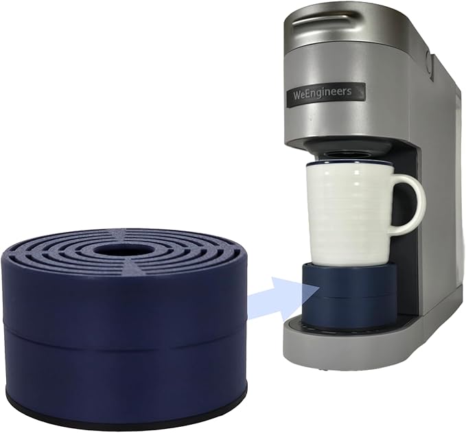 Elevate Anti-Splash Cup Riser Accessory for most Keurig K-cup, Cuisinart Single Serve, and other Coffee Makers, Adjustable for Cup Size and Drip Tray Type (Dark Blue with Black Base)