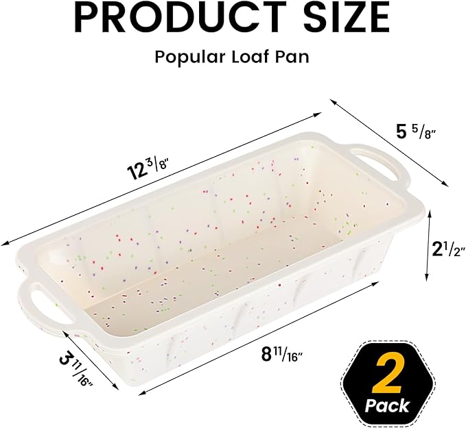 Vinino Silicone Bread Loaf Pan with Metal Reinforced Frame, 9.5 x 5 in Non-stick Silicone 1 lb Loaf Pan for Baking, 2 Pack Durable Bread Pan for Oven Dishwasher Safe - Cream
