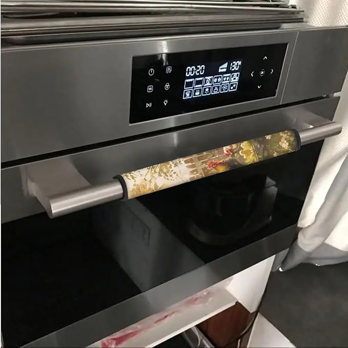 Refrigerator Microwave Door Handle Covers Set of 6 Water-Resistant Fridge Oven Dishwasher Kitchen Cabinet Door Cloth Protector Kitchen Decor, Rooster Chicken Chick Flower Pastoral Style