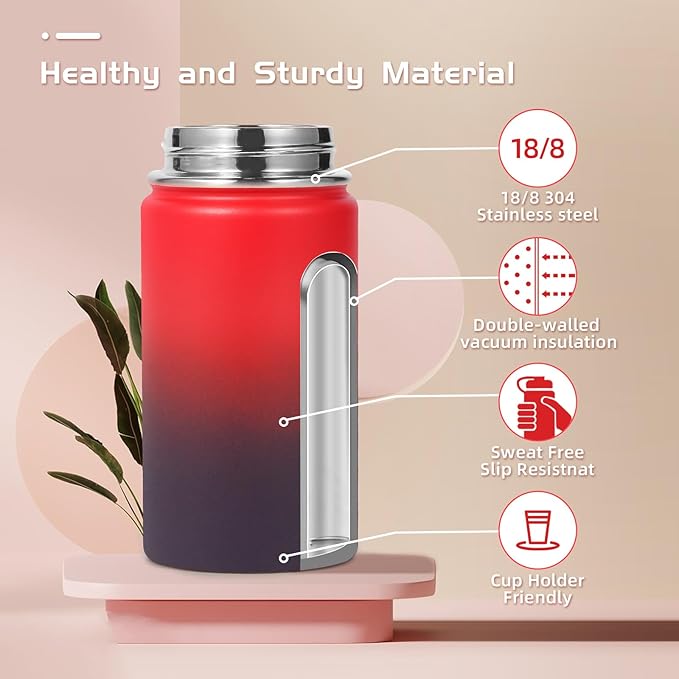 Volhoply 14oz KIds Water Bottle with Straw Lid and Silicone Boot Bulk 6 Pack,Stainless Steel Insulated Bottles for Boys & Girls Multipack, Double Wall Vacuum Leakproof Bottles(Red Purple,6)