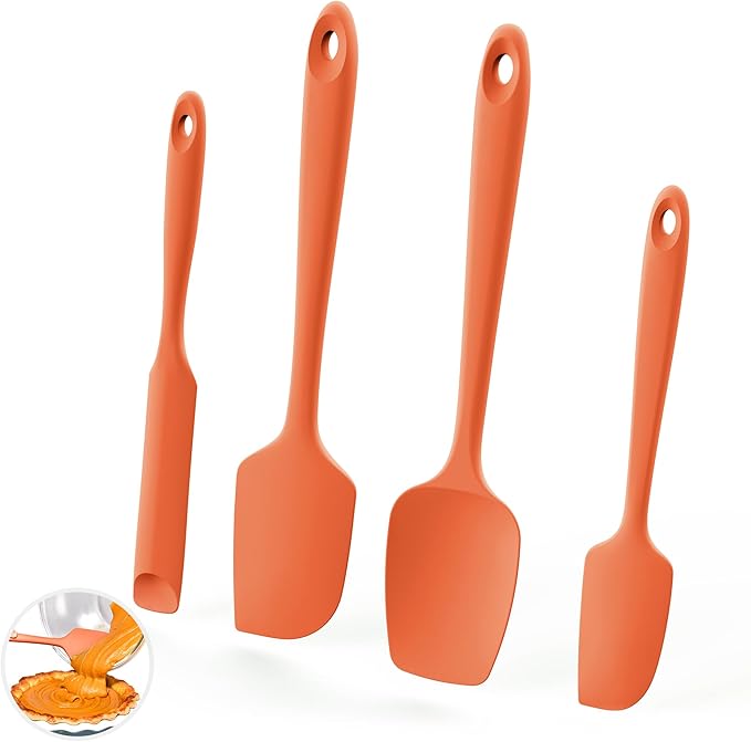 U-Taste 600ºF Heat Resistant Silicone Spatulas: Flexible Food-Grade Silicon Baking Scraper, Kitchen Cooking Mixing Utensils with Upgraded Sturdy Handle Tip for Nonstick Cookware (4-Pc., Orange)