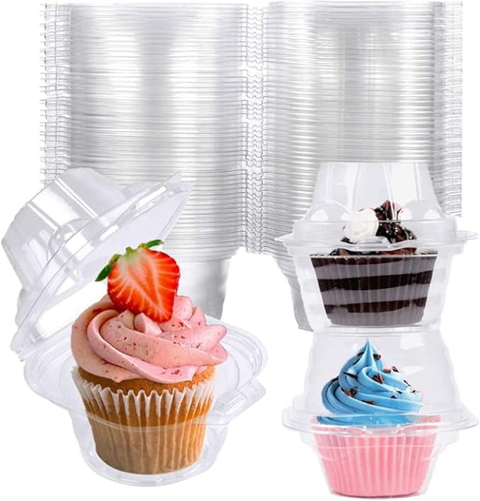 NPLUX 150 Pack Individual Cupcake Containers Plastic Cupcake Boxes Cupcake Holders Stackable Deep Dome Cupcake Carrier