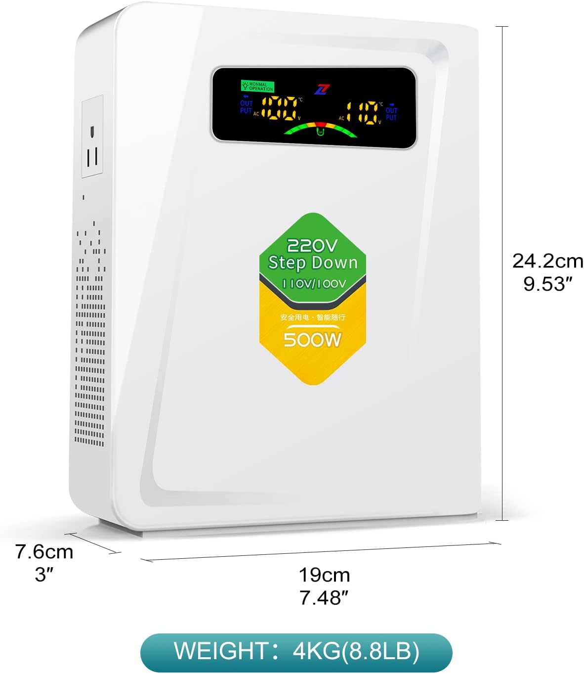 Voltage Converter 220 to 110 Step Down Transformer 500W Adapter, No Noise, Ten Protection Functions, Suit for Coffee Machines, Rice Cookers and Other US Appliances Used in Europe