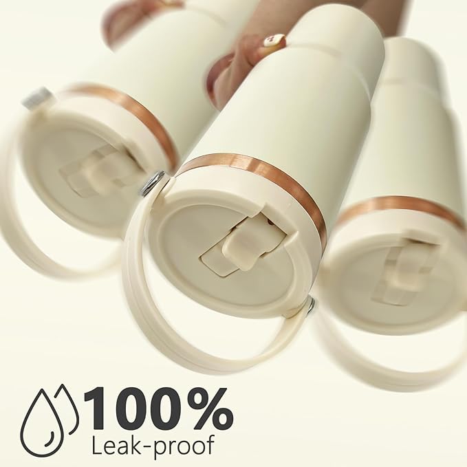 30 oz Tumbler Bulk with Handle and Straw, Vacuum Insulated Tumblers with Flip Straw and Top Handle, Leakproof Powder Coated Tumbler, Stainless Steel Travel Mug for Coffee Water (Cream, 8 Pack)