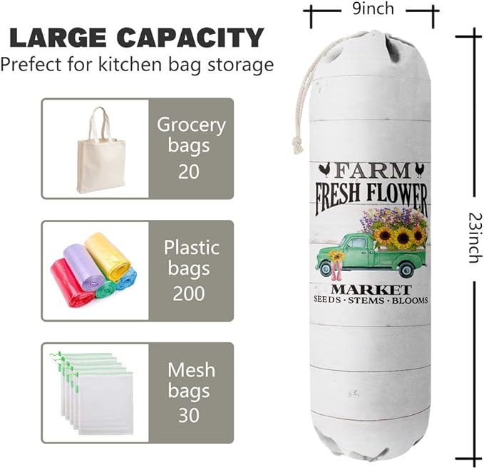 Grocery Bag Holder Organizer, Wall Mount Storage Container Dispenser - Farmhouse Kitchen Gifts for Mom, Housewarming, Family, Friends, Women, Grandma