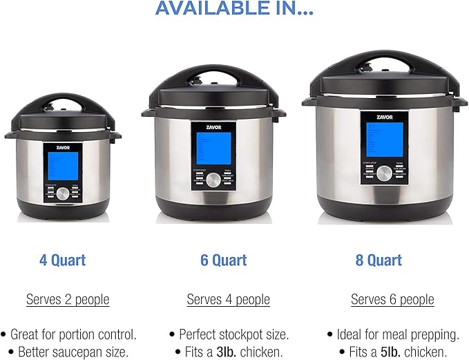 Zavor LUX LCD 6 Quart Programmable Electric Multi-Cooker: Pressure Cooker, Slow Cooker, Rice Cooker, Yogurt Maker, Steamer and more - Stainless Steel (ZSELL02)