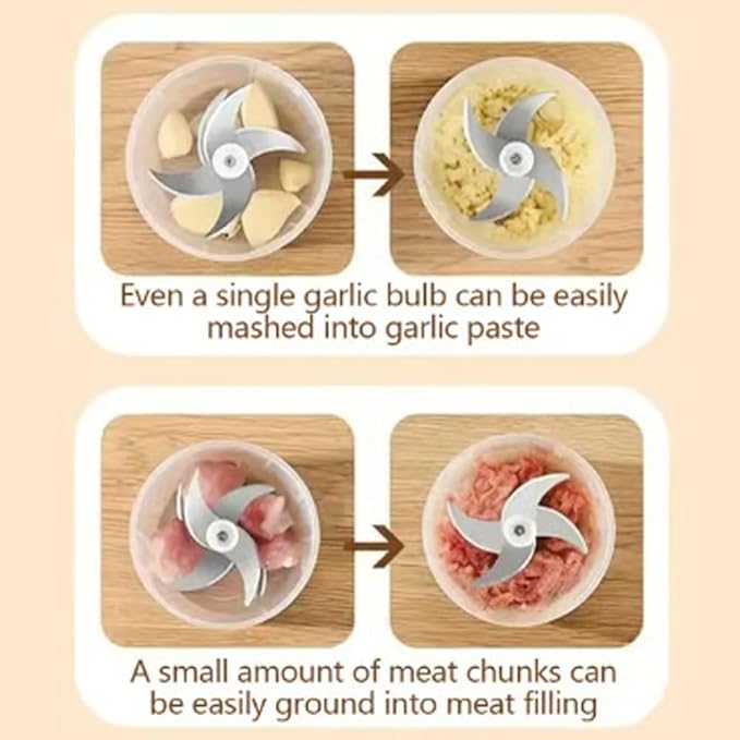 2026 Upgraded Household Electric Garlic Crusher, Capacity Electric Garlic Chopper, Mini Portable Veggie Cutter, 4 Sharp Stainless Steel Blades Mini Electric Food Chopper, Easy to Clean (White-2pcs)