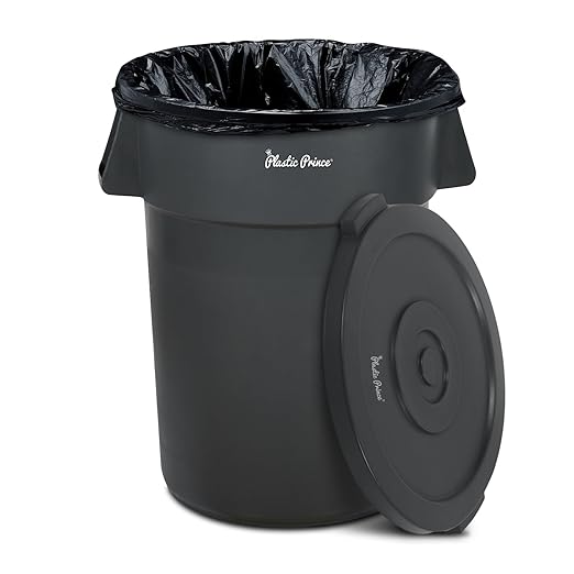 PLASTIC PRINCE 44 Gallon Round Trash Can with Lid Garbage Can Gray Waste Container for Home Garage Restaurants Warehouses