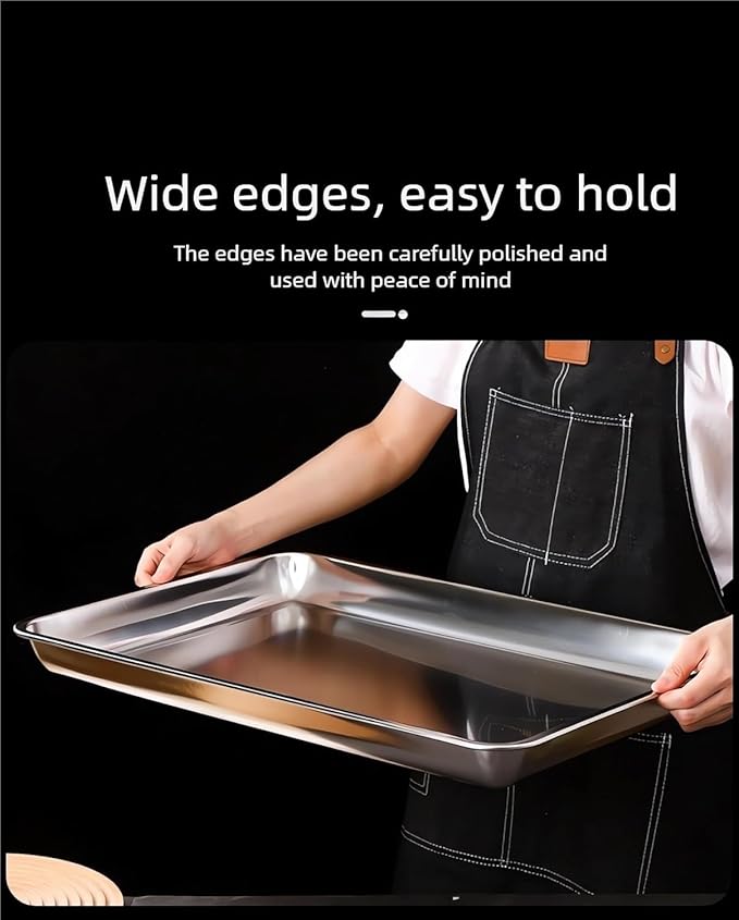 2-Pack Large 304 Stainless Steel Baking Pan Set (19.5"x13.5") - Non-Toxic Heavy Duty Commercial Grade Deep Sheet Pan, 1 Solid & 1 Perforated Pans for Roasting, Defrosting, Draining, Cooling