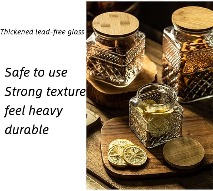 Prettidecor Glass Storage Jars, 38 FL OZ Airtight Canisters with Bamboo Lid, Decorative Kitchen Containers for Cereal, Nuts, Snacks, Candy, Cookies, Coffee, Tea