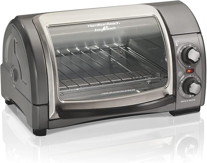 Hamilton Beach 6-Speed Electric Hand Mixer with Whisk, Traditional Beaters, Snap-On Storage Case, White & Easy Reach 4-Slice Countertop Toaster Oven With Roll-Top Door, 1200 Watts
