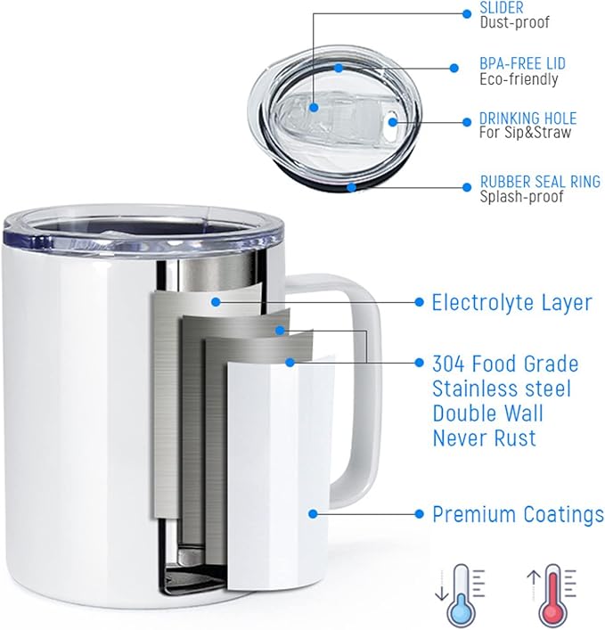 AGH 12OZ Sublimation Coffee Mug with Handle, 25Pack Stainless Steel Sublimation Tumblers with Handle, Vacuum Insulated Mug Cup with Lids for Travel Beer Tea.