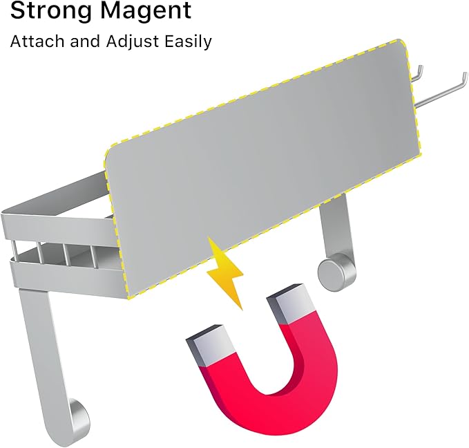 ZUNTO Magnetic Paper Towel Holder for Fridge, Strong Magnet Paper Towel Roll Holder with Spice Shelf and 2 Hooks, No Drilling Kitchen Organizer for Refrigerator, RV, Bathroom, Gray