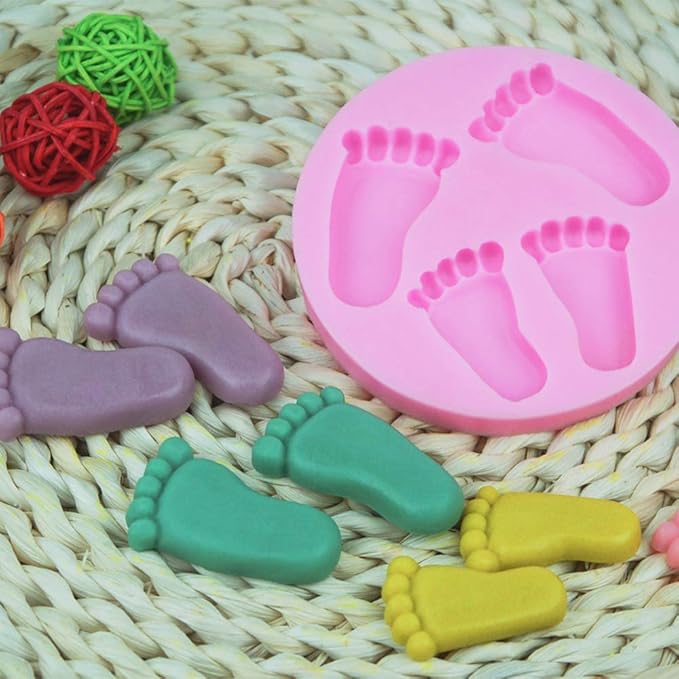 OBTANIM Silicone 3D Baby Foot Fondant Mold Baby Shower Cake Topper Decoration DIY Baking Mould for Sugarcraft Cake Chocolate and Crafting