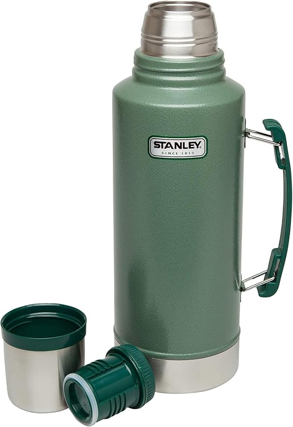 Stanley Heritage Classic Vacuum Bottle with Handle 2.0 qt | Wide Mouth with Leakproof Cup Lid | Keep Drinks Hot or Cold for Travel | Insulated Stainless Steel Thermal Bottle | Hammertone Green