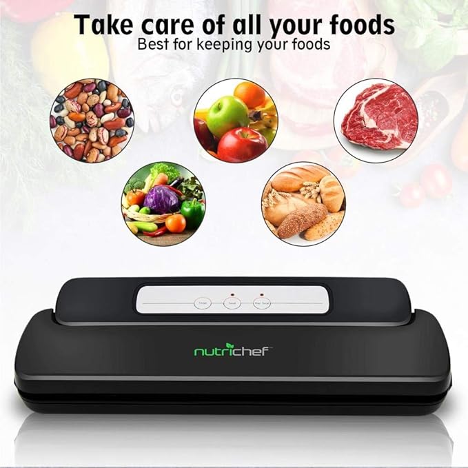 NutriChef Automatic Handheld Vacuum Sealer Machine - Simple & Compact Fresh Saver Meal - Vacuum Sealing System with Starter Pack for Food Preservation