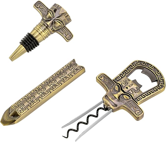 Professional Wine Opener Set for Old & Fragile Corks - 3-in-1 Cork Extractor Removes Older Wine Corks Whole & Intact, Beer Bottle Opener with Elegant Zinc Alloy Base & Stopper Set (Antique Copper)
