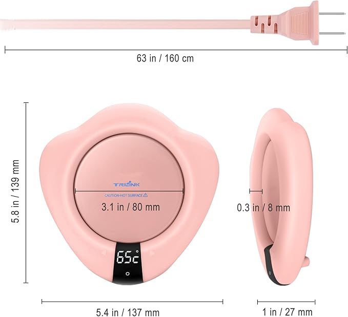 TRILINK Coffee Mug Warmer (No Cup), Electric Cup Warmer for Desk, 3 Temperature Levels, Auto Shut Off, Portable Mug Heater for Coffee, Beverage, Milk, Tea and Hot Chocolate, Pink