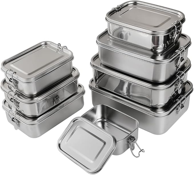 3-Pack 850ml (28.7 oz) Stainless Steel Bento Lunch Box Containers with Lids - Waterproof Metal Food Storage - Snack Prep Trays and Tiffin Carriers