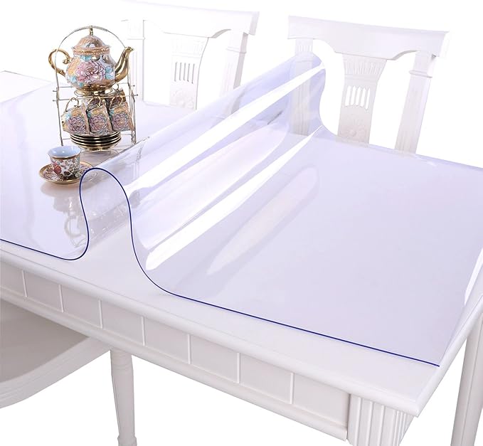 NECAUX Custom Multisize 1.5mm Thick Clear PVC Cover Protector - 24 x 66 Inch Waterproof Plastic Rectangle for Coffee Table/Countertop - Vinyl Desk Mat
