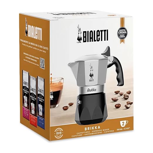 Bialetti Brikka Moka Pot - Crema-Rich Stovetop Espresso Maker, Italian Coffee Maker, 2 Espresso Shots (3.4 oz - 100 ml), Black