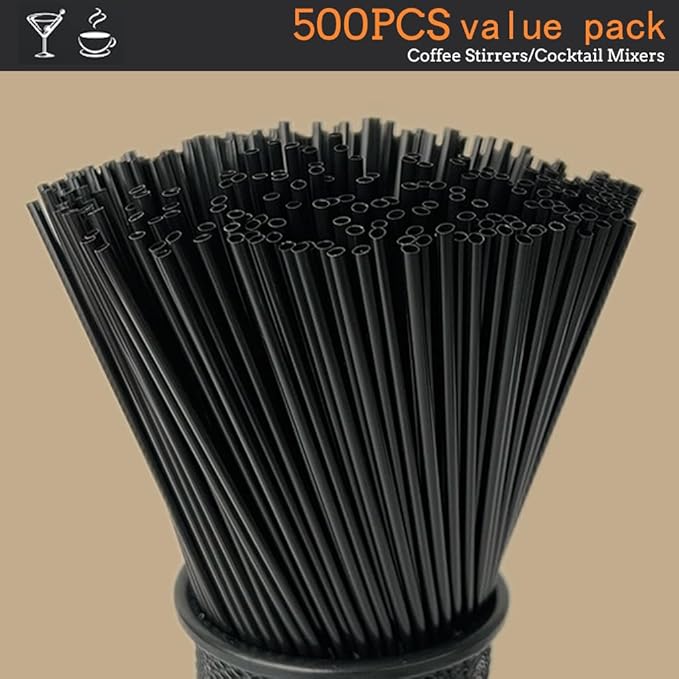 Coffee Stirrers Sticks, 400 Cocktail Bar Straws for Drinks - Drink Stirrers - Short Coffee Stir Straws - Black Mini Bar Cocktail