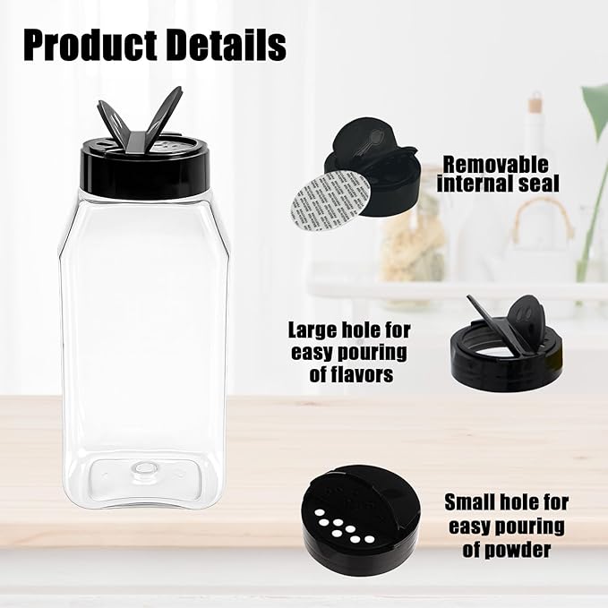 28 Pack 16 Oz Plastic Spice Jars Bottles Containers with Black Cap Empty Seasoning Bottles Large Clear Spice Shaker and Stickers for Storing Spice, Salt, Herbs