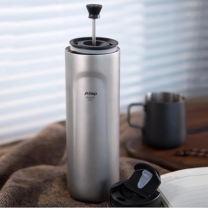 Titanium Water Bottle French Press Pot Milk Frother Coffee Cups Double Layer Thermal Insulation (sandblasted)