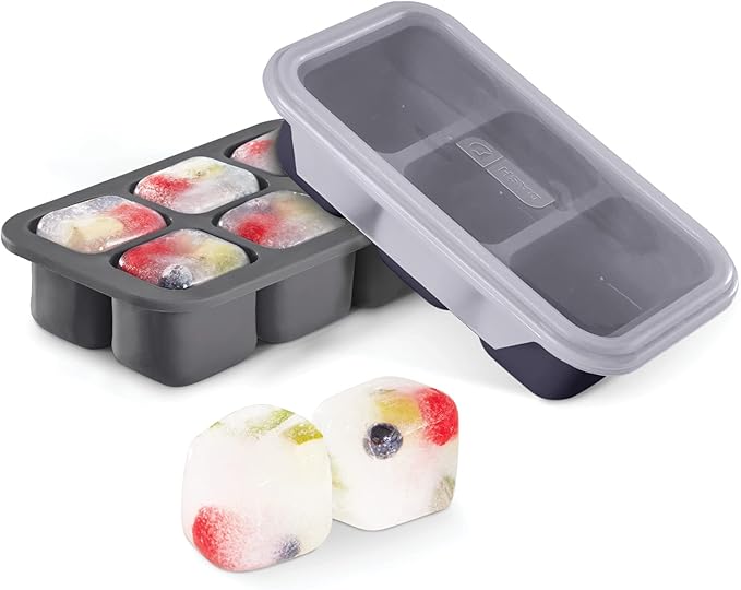 DASH Perfect Portion Silicone Freezer Trays for Ice Cubes, Soups, Sauces and More, 2 pack - Cool Grey & Midnight Navy
