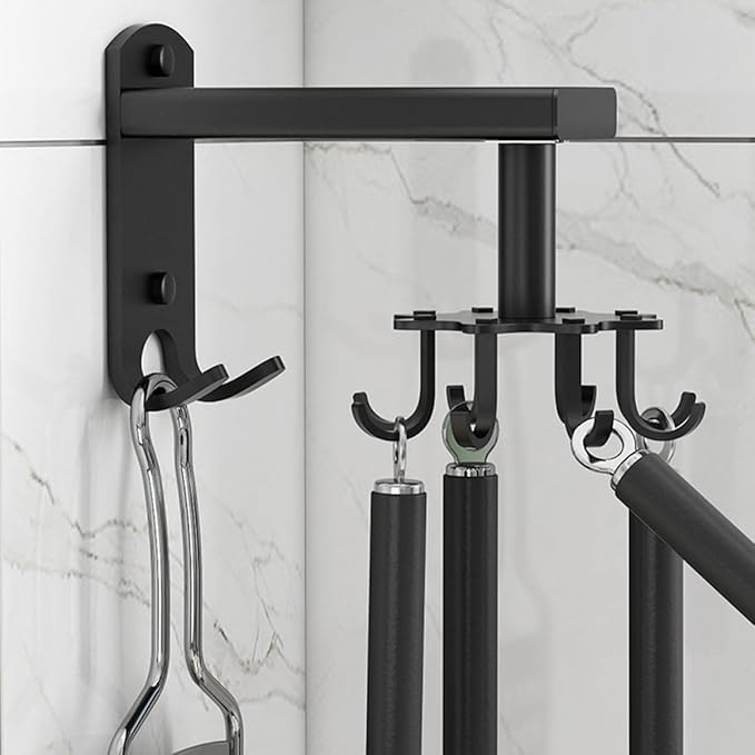 Zerodeko Rotatable 8-Claw Kitchen Utensil Hooks, Thickened Black Space Aluminum Wall Hooks for Hanging, 360° Swivel Multifunctional Hanging Organizer for Home Kitchen Storage