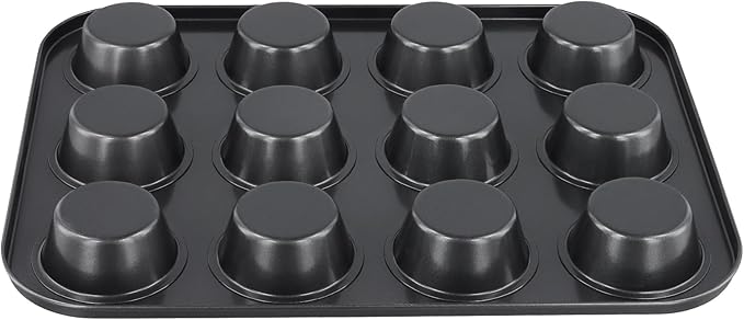 12-Cup Muffin Pan, Non-Stick Cupcake Baking Tin, 4 Pack Carbon Steel Cup Cake Tray for Oven Baking Cheesecake, Quiche, Easy Clean, Gray, 13.9"x10.4"x1.1"