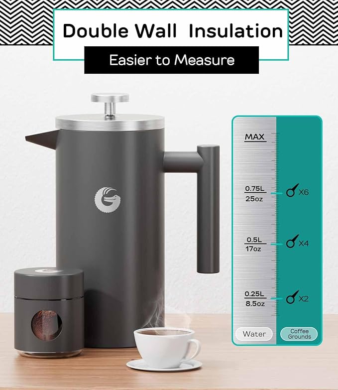 Coffee Gator French Press 34oz Gray and Coffee Scale 0.1 Precision with Timer
