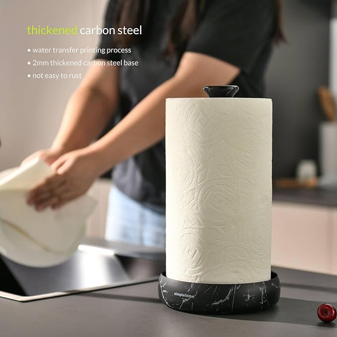simpletome Paper Towel Holder Countertop Keep It Rolled Up Weighted Base (Marble Black)