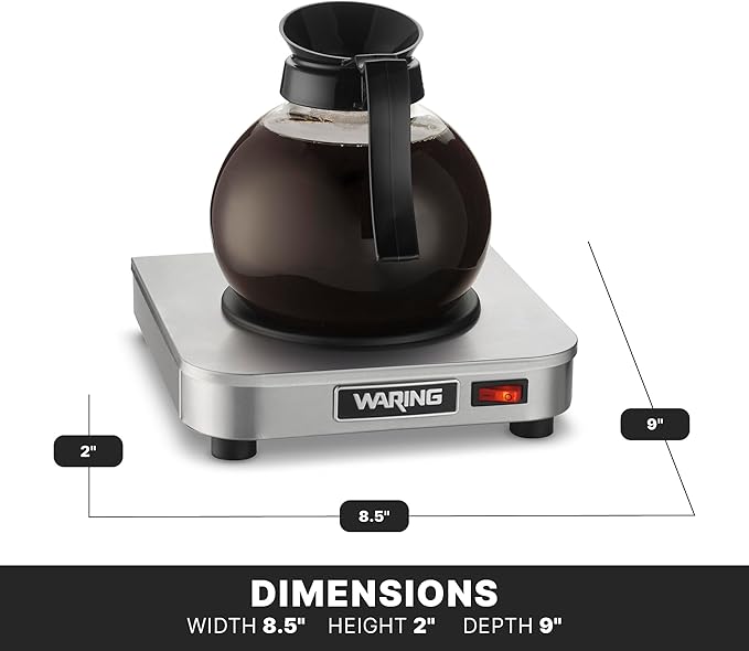 Waring Commercial WCW10 Café Deco Single Coffee Carafe Warmer, 120V, 5-15 Phase Plug, Single Burner Silver